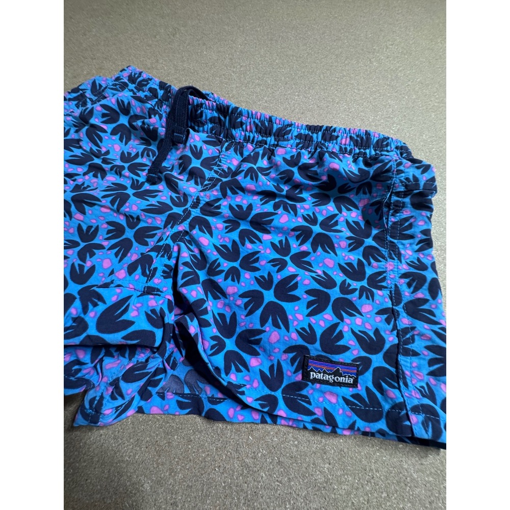 Patagonia Baggies Shorts Girls XL Blue Pink Floral Print Recycled Nylon 2.5"